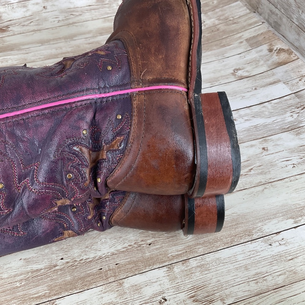 LAREDO WOMENS LOLA COWGIRL BROWN/PINK TRIM EMBROIDERED SQUARE TOE WESTERN BOOTS - Picture 6 of 11